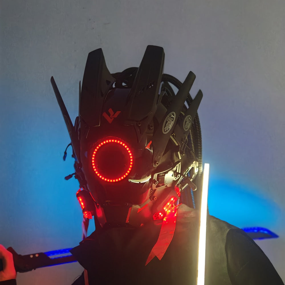 Futuristic Sci-Fi Mechanical Face Mask for Halloween, Cosplay, Music Festival & Rave Party, Blue Green Pink, Free Helmet Included, Adult Gift – LED Cyberpunk - product image 14