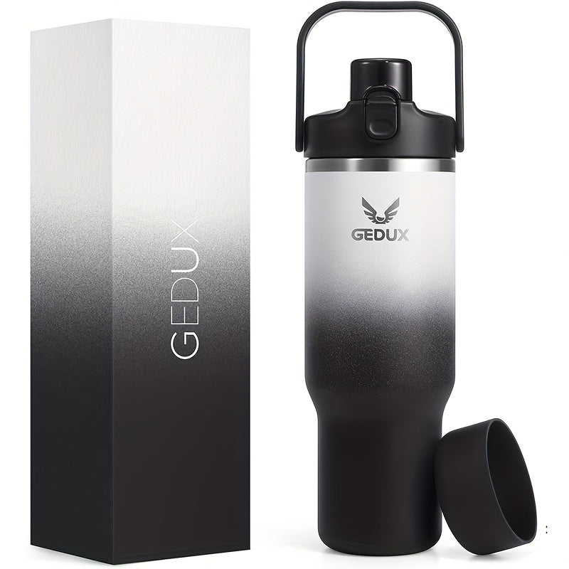 Vacuum Insulated Tumbler 32oz Stainless Steel with Handle Straw 2-in-1 Lid Chug Straw Lid Silicone Boot Matte Finish Keeps Drinks Cold Hot for Travel Gym Outdoor for Kitchen & Dining