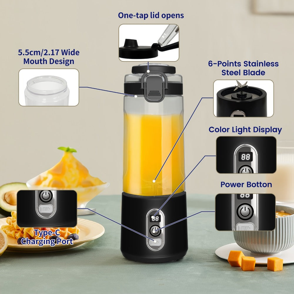 Portable Smoothie Blender USB-C Fast Charge 6-Blade Stainless Steel – Digital Timer Battery Display High-Speed Ice Crush No-Spill Lid | Protein Shake Gym Travel Blender in Black Pi - product image 30