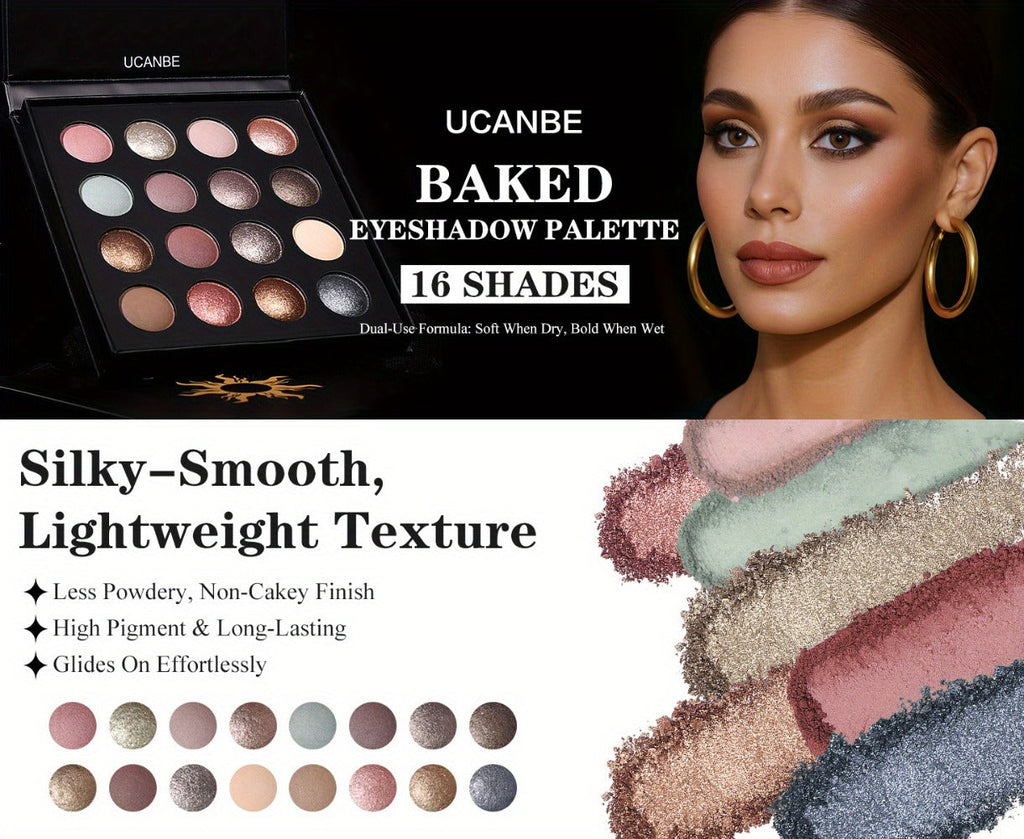 16-Color Eyeshadow Palette with 15 Brushes Complete Kit — Baked Matte Shimmer Metallic High Pigment Waterproof Long-Lasting Nude Coral Tones Eye Makeup Set for Women & Girls - product image 8