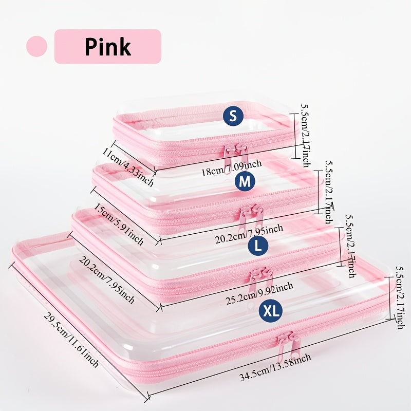 Clear Storage Box Set 4 Pcs Hard Transparent Zipper Organizer Plastic Case S M L XL Makeup Cosmetics Snacks Stationery Kids Toys Multi-Color Purple Blue Pink White - product image 14