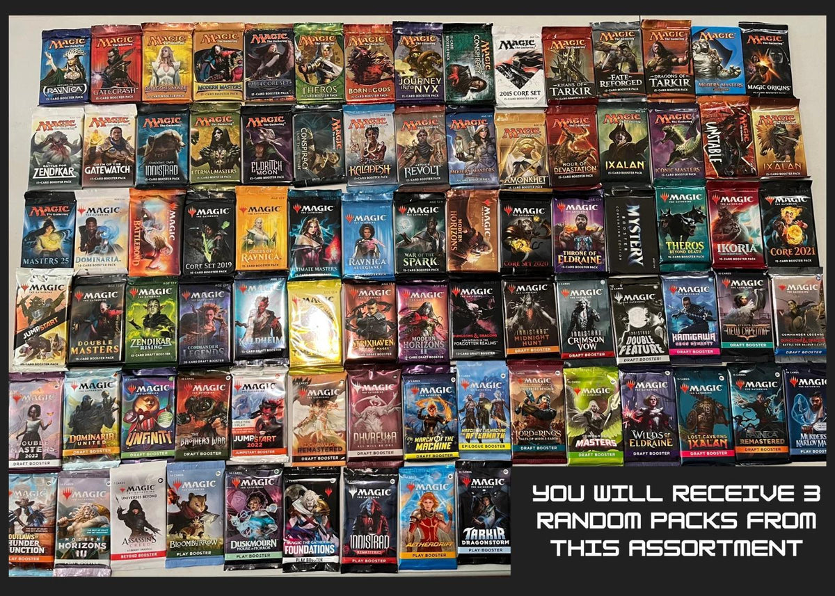 3 Random Sealed MTG Packs, Assorted Sets with Rare & Foil Pull Potential, Gift for MTG Players & Collectors | Magic The Gathering Booster Pack Bundle