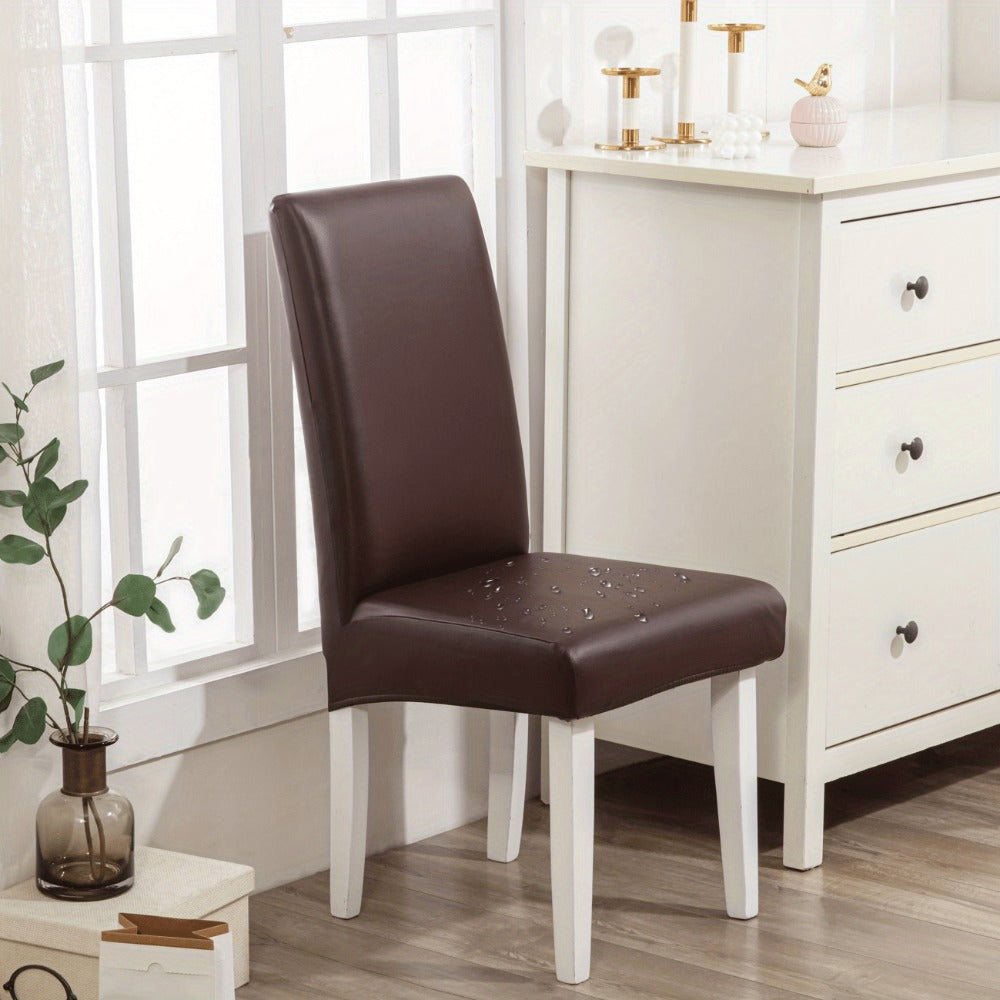 Dining Chair Covers Set of 4 6 Waterproof PU Leather Stretch Slipcover Oil Proof Universal Fit Chair Protector for Dining Room Kitchen Hotel Home Decor - 9 Colors - product image 28