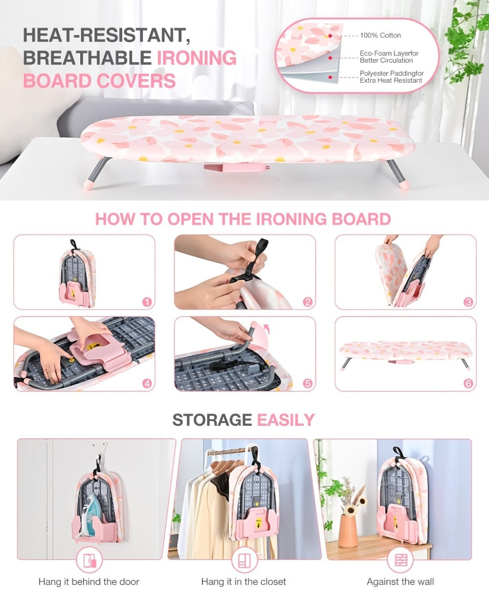 Tabletop Ironing Board with Iron Holder - Compact Portable Mini Ironing Board with Non-Slip Feet, Heat Resistant Cover, Space Saving Design for Small Spaces, Dorm, Travel - Pink - product image 9