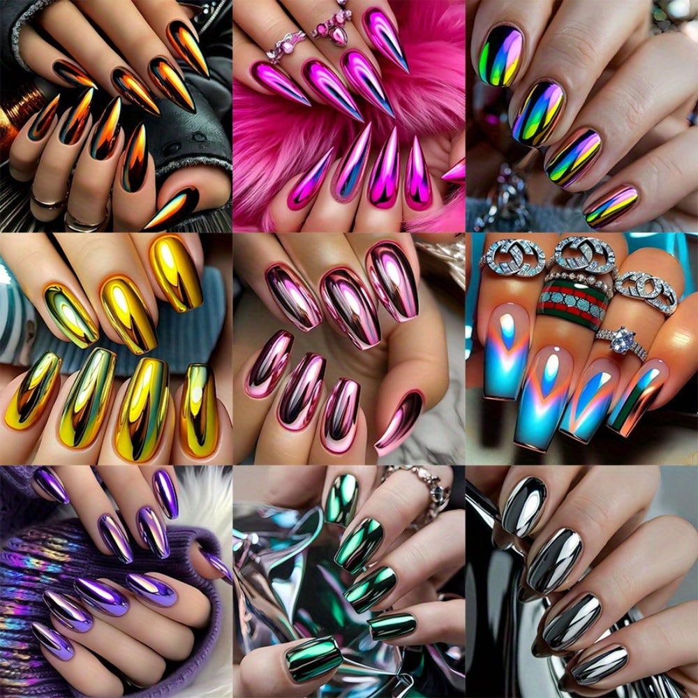 Gradient Almond Press On Nails 216 Pieces 9 Packs with Glue Purple Pink Silver Gold French Pointed Solid Color Glossy Full Cover False Nails Nail Art Kit for Women Daily Wear Holid - product image 5