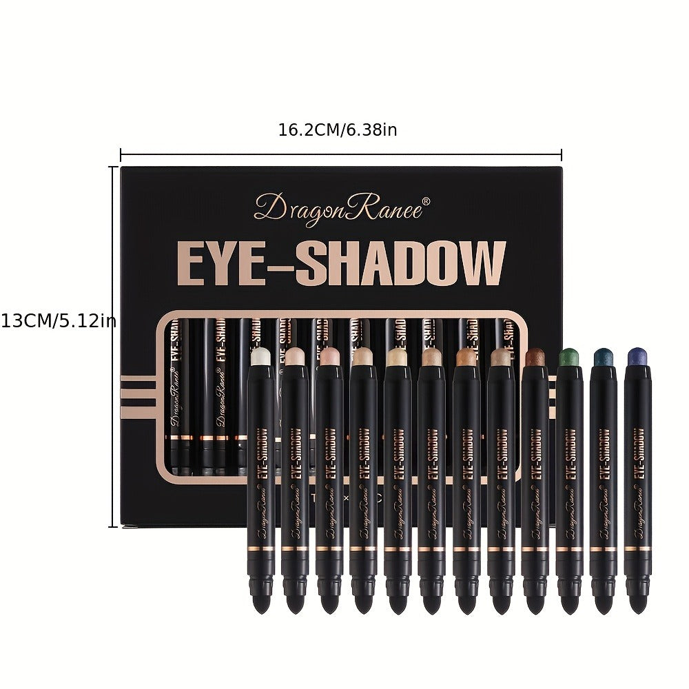 Shimmer Eyeshadow Stick Set 12 Pcs Double-Ended Glitter Cream Eye Shadow Pencil Waterproof Long-Lasting Squalane-Infused Makeup Kit for Women Daily Party Bridal - product image 5
