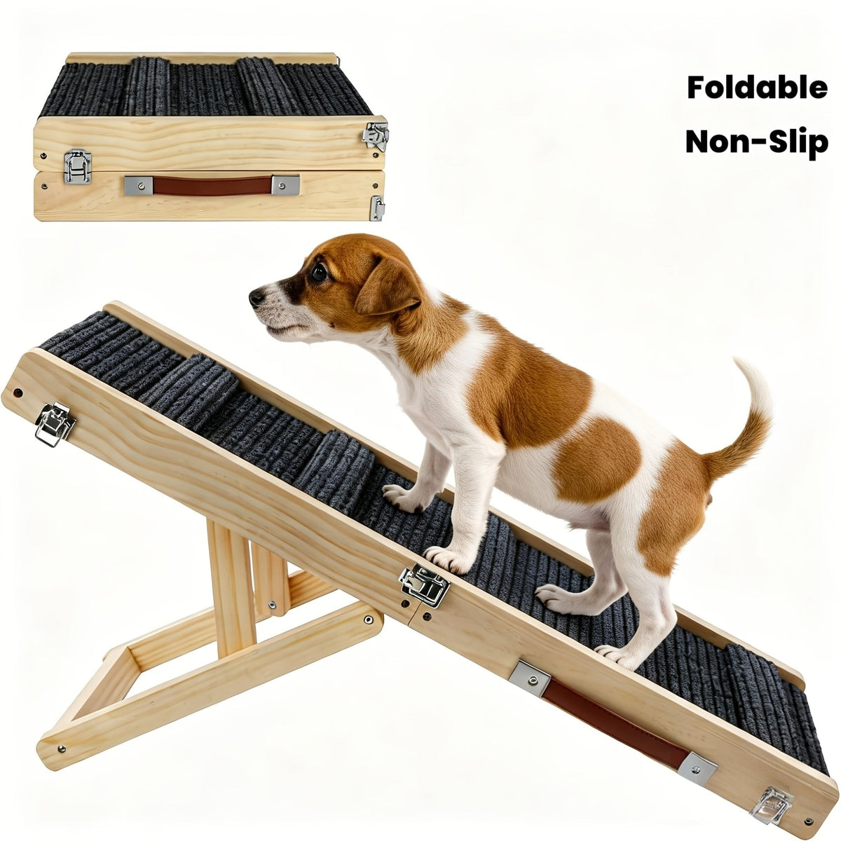 Collapsible Dog Ramp for Couch & Bed – 21 Inch, Non-Slip Pad & Wood Base, Travel-friendly Pet Stairs for Small Dogs, Puppies & Senior Dogs, Hassle-free Carry - product image