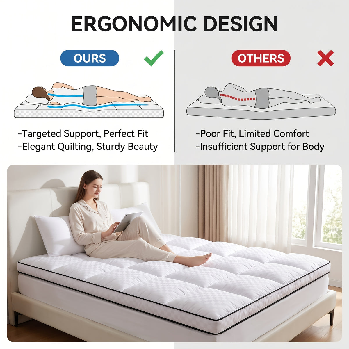 Mattress Topper, Mattress Pad Pillow Top Mattress Cover Quilted Fitted Mattress Protector Top Stretches Up 8-21" Deep Pocket 1000GSM - product image 7