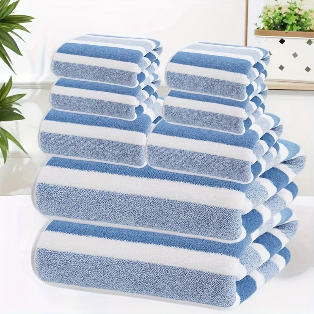 Towel Set 8 Piece Two-Color Striped - Super Absorbent Soft No Hair Loss Bath Towel Combo | 2 Bath Towels 2 Face Towels 4 Hand Towels | Grey Red Blue Green | Bathroom Family Hotel S - product image 2