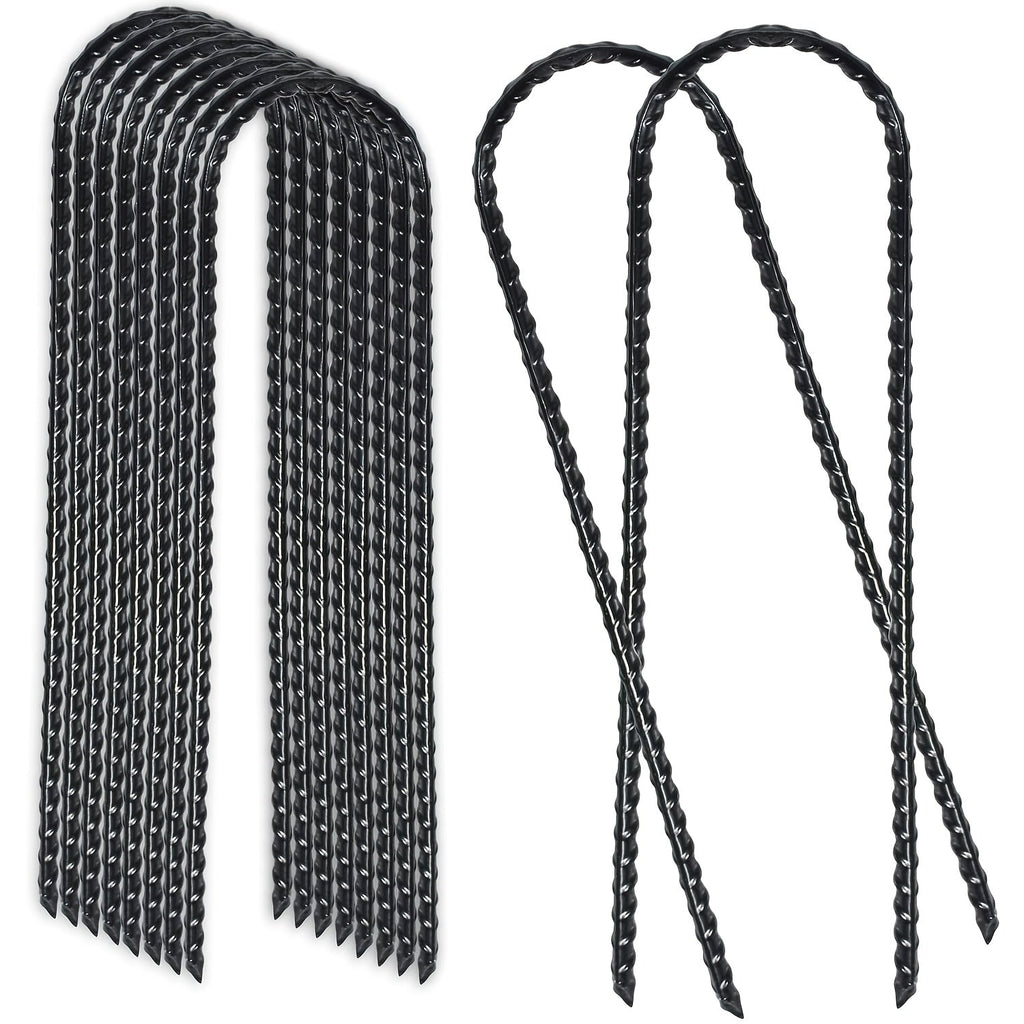 10 Inch Heavy Duty Rebar Stakes with Black Powder Coat, Safety Anchor Kit for Trampoline, Tent & Outdoor Equipment, Anti-Tip Metal Landscape Staples, 12 or 24 Pack – Trampoline Wind Stakes Ground Anchors