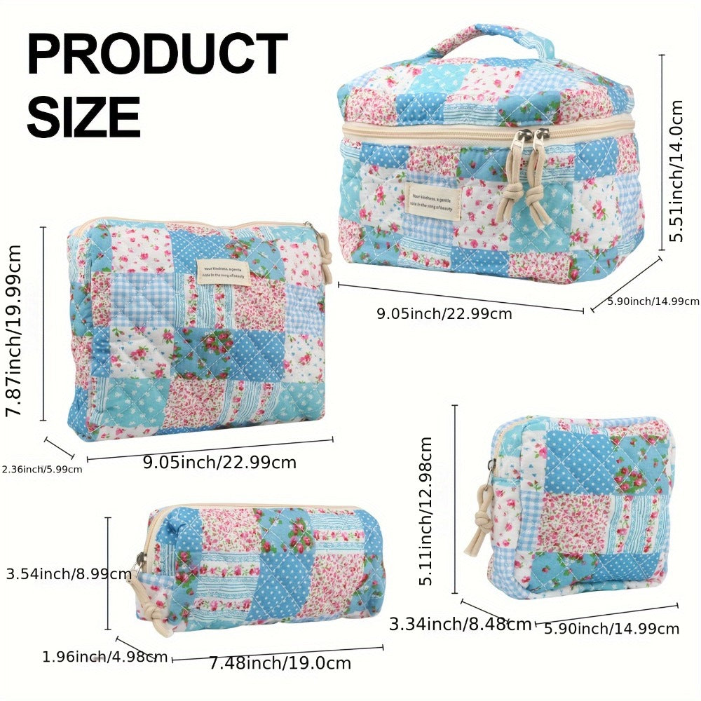 Quilted Makeup Bag Set 4-Piece Floral Rose Coquette Aesthetic Premium Cotton Cosmetic Organizer Travel Toiletry Pouch 4 Sizes for Women Girls Vanity Bathroom Gift - product image 6