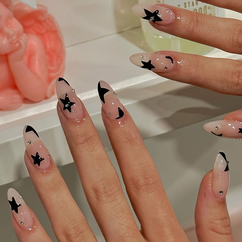 Short Almond Press On Nails 144 Pieces with Glue Pink Flower Rhinestone Black French Tip Full Cover Fake Nails Cute Nail Art Kit for Women Girls Daily Wear Party Wedding Date Night - product image 11
