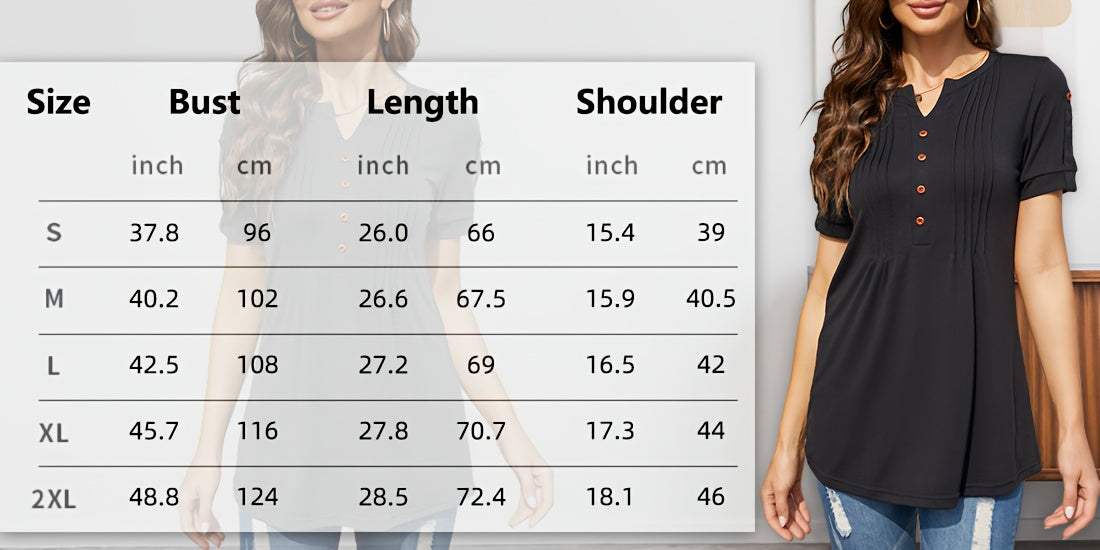 Casual Short-Sleeve T-Shirt for Women, Featuring a Pleated Design and V-Neck in Solid Colors, Perfect for Summer - product image 6