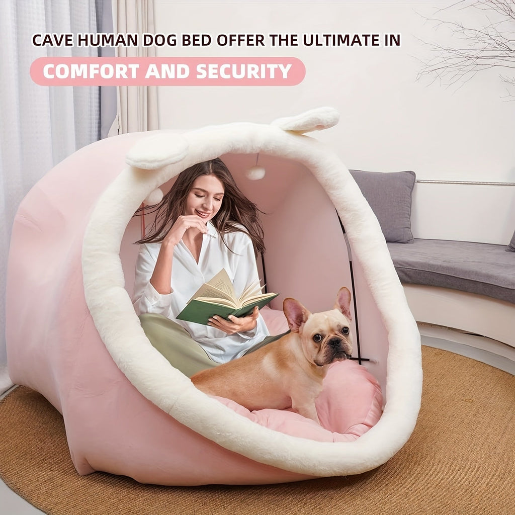 Human Dog Bed 51"x40"x30" Oversized Foldable Plush Washable Large Dog Bed with Super Soft Cushion for People & Pets | Grey & Pink | Giant Lounger Shared Bed - product image 4