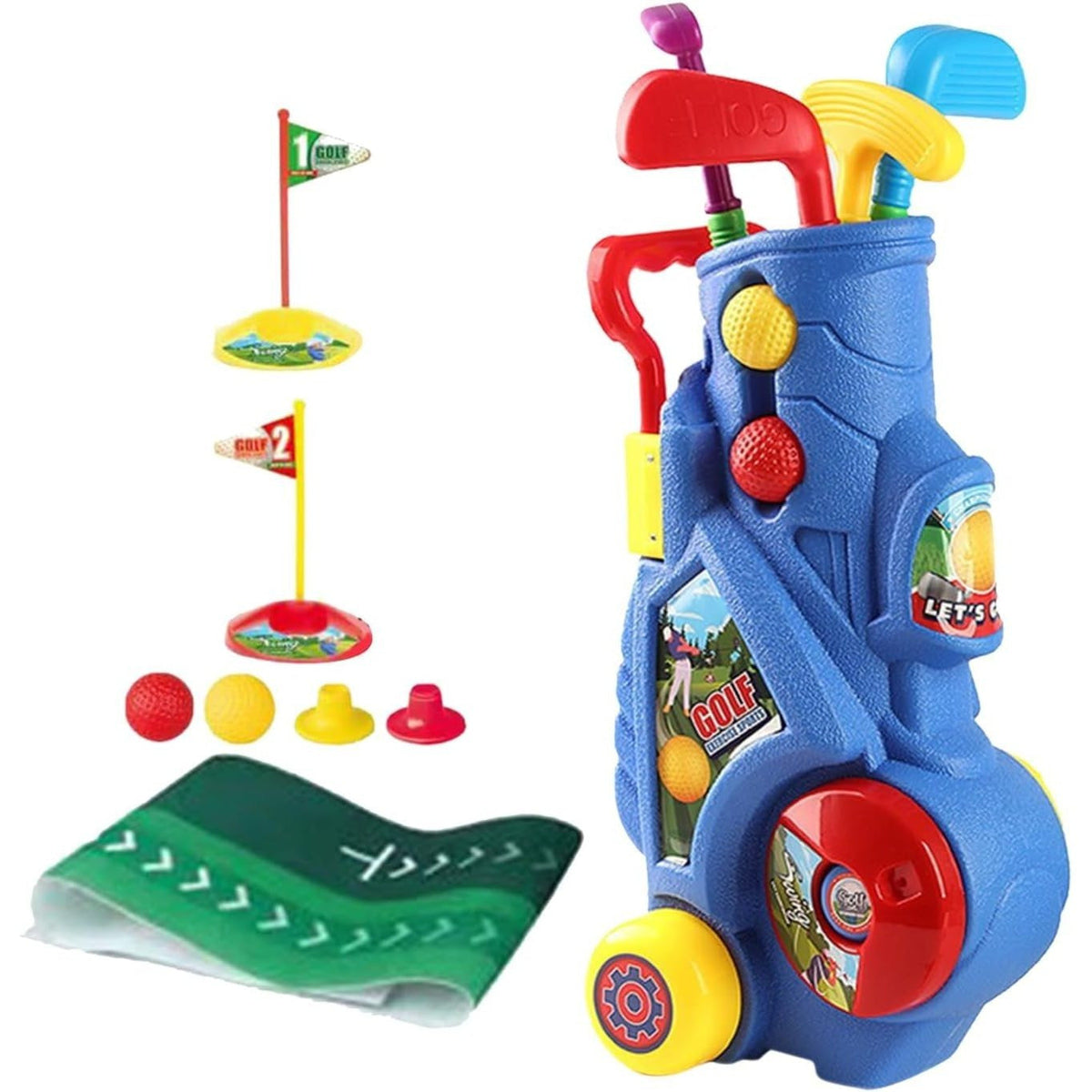 Family Indoor Outdoor Sports Toy, Fun Gift for Boys Girls – Kids Golf Club Set with Putting Mat, Balls & Golf Cart