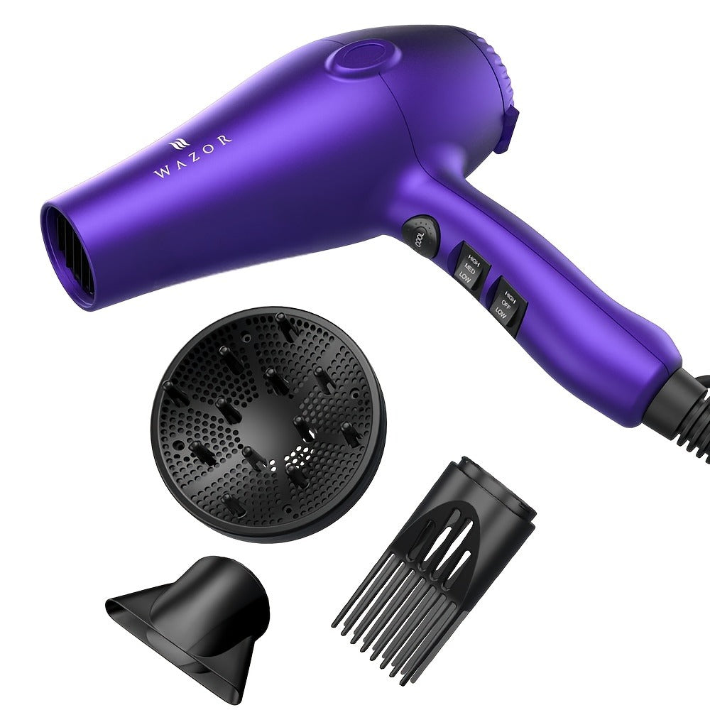 1875W Ionic Hair Dryer with Diffuser Concentrator Comb Nozzle - Professional Blow Dryer DC Motor 3 Heat 2 Speed Cool Shot Anti-Frizz Salon Quality for Women Black - product image