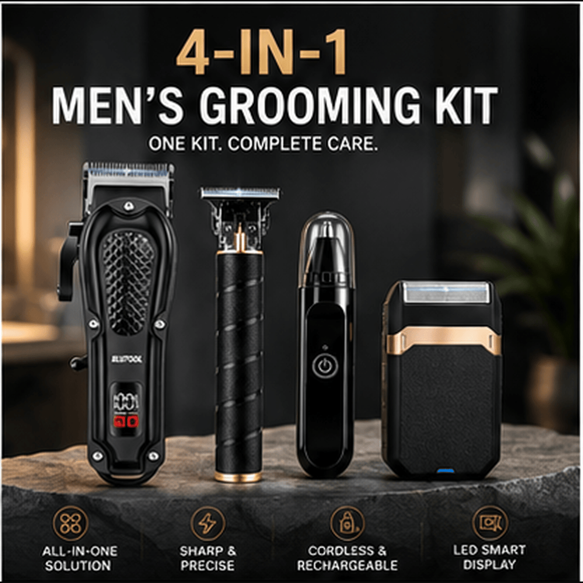 Men' Wireless Electric Hair Clipper & Trimmer - USB Rechargeable Professional Grooming Kit with LCD Display Suitable for Beard, Face, Body Hair Care, USB- for Home, Travel, Car Use