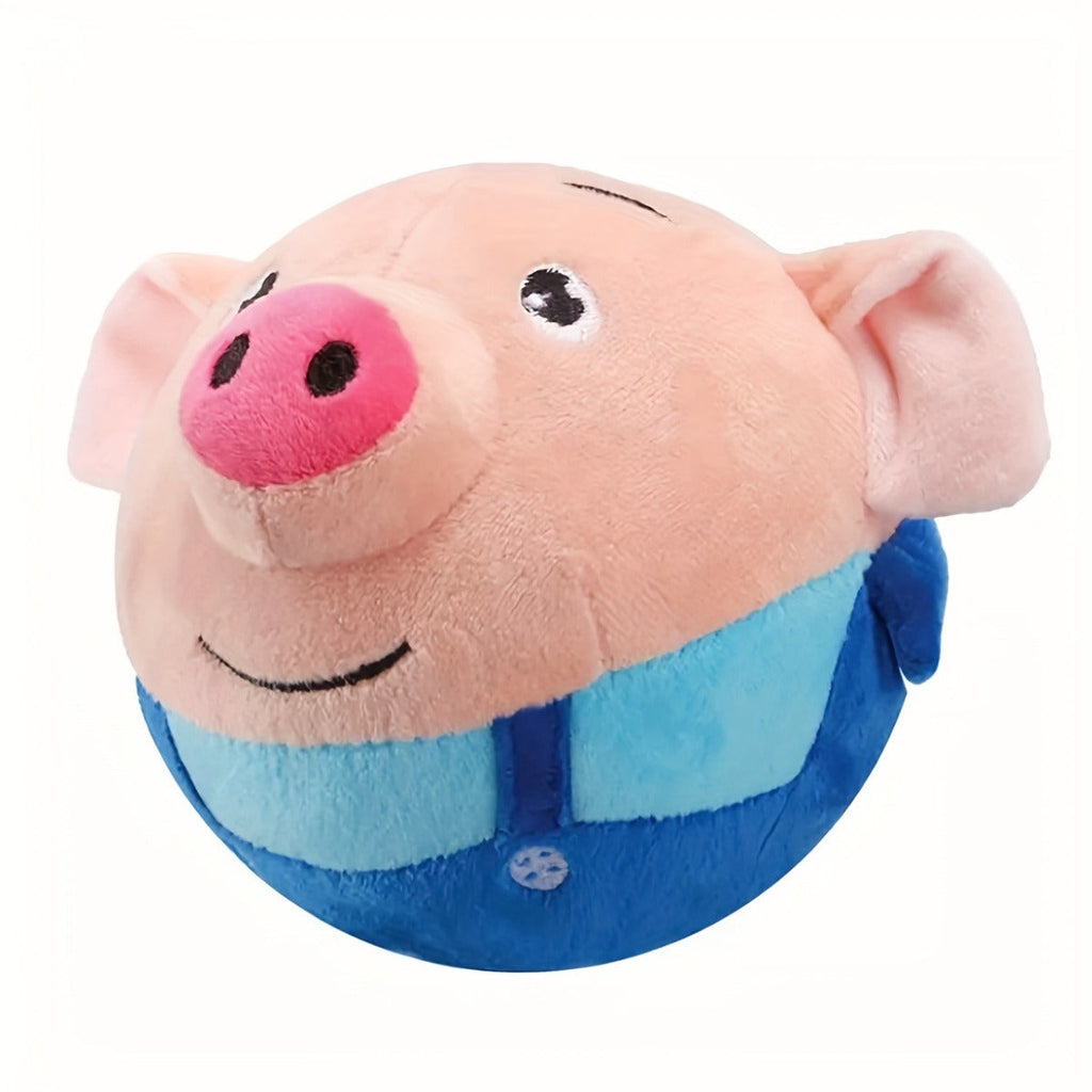 Electronic Rolling Dog Toy Ball | USB Rechargeable Cartoon Pig Plush Toy with Jumping Vibration & Sound, Automatic Self-Moving Washable Interactive Toy for - product image