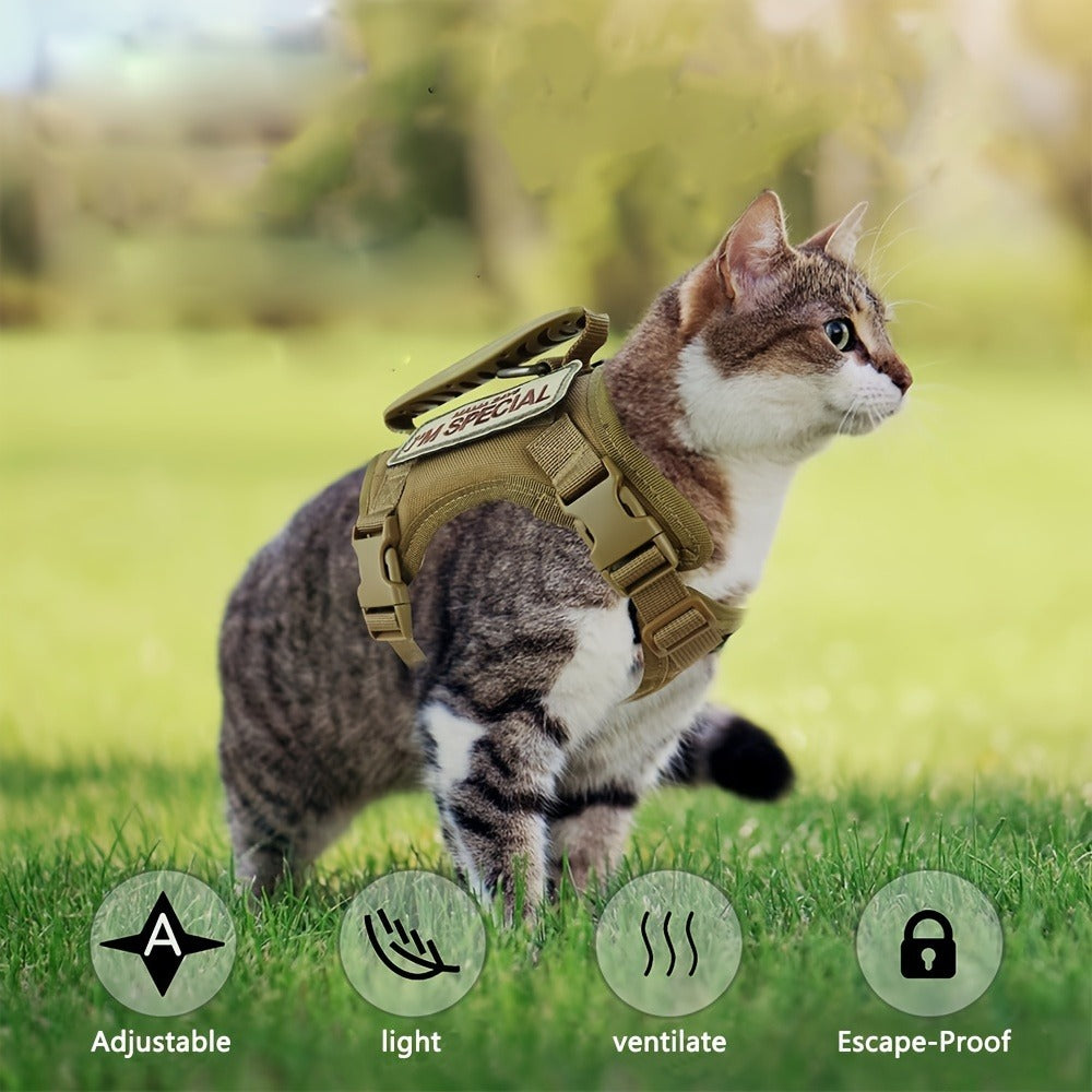 Escape-Proof Training Vest Harness in Black Khaki Red Rose Red Mineral Green & Mixed Colors | Cat Tactical Vest Harness Adjustable 600D Chest Strap for Cats - product image 11