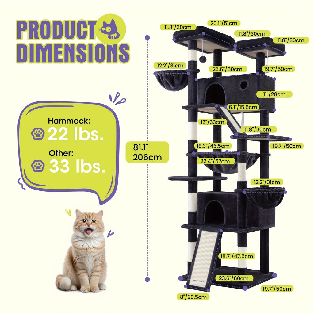 Cat Furniture with Sisal Scratching Posts, Plush Perches, Hammock, Basket & Corner Condo Cave, Hanging Toys & Climbing Ramp, Multiple Sizes & Colors | Cat Tree - product image