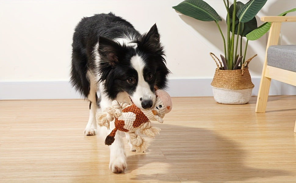 Squeaky Plush Cow Dog Toy with Crinkle Paper | Interactive Tug of War Chew Toy for Small Medium Large Dogs, Cute Cattle Design Washable Pet Toy for Fetch Play - product image 10