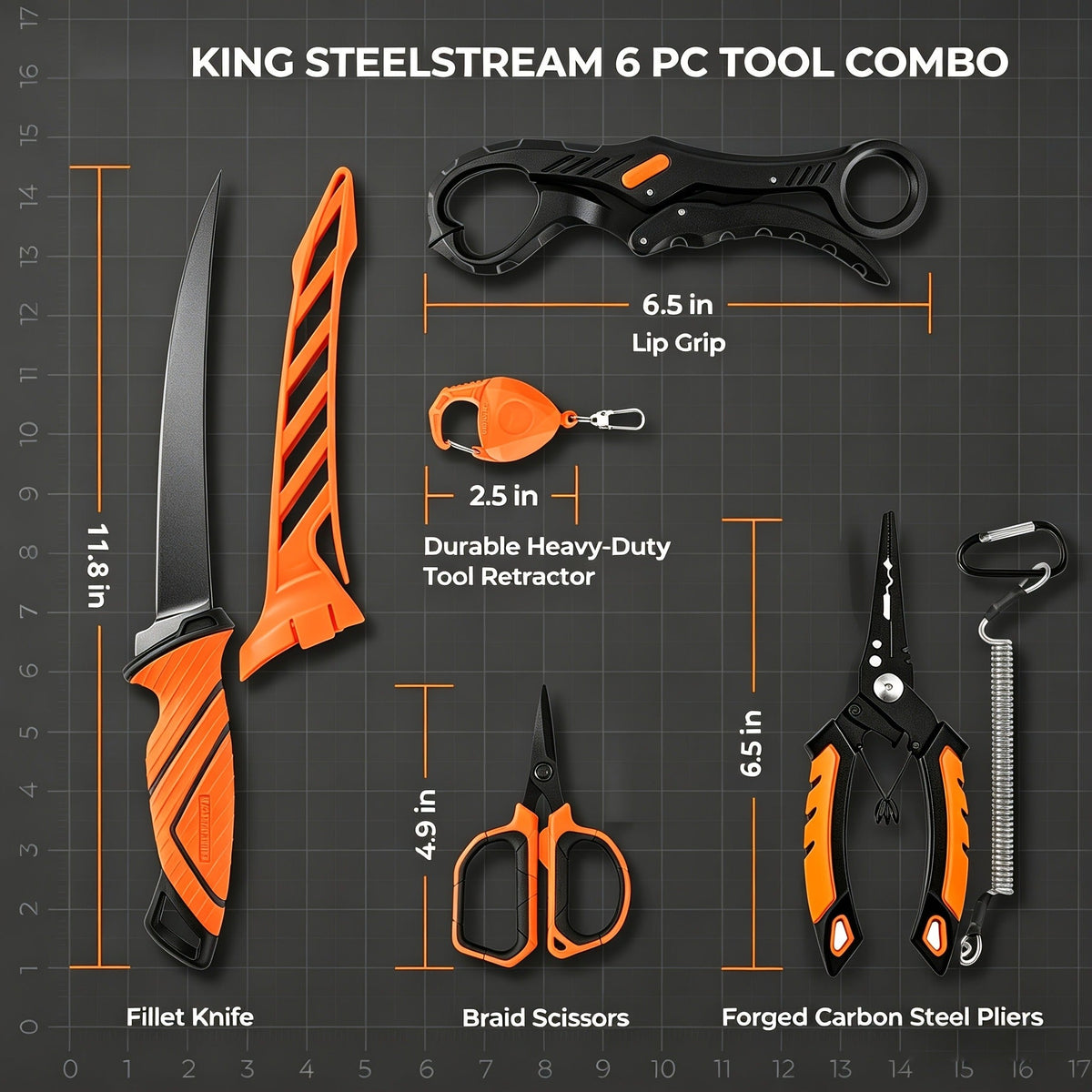 Fishing Tool Kit 6-Piece Corrosion Resistant Pliers Fillet Knife Fish Lip Gripper Braid Scissors Tool Retractor with Lanyard Fishing Gifts for Men for Patio - product image 8