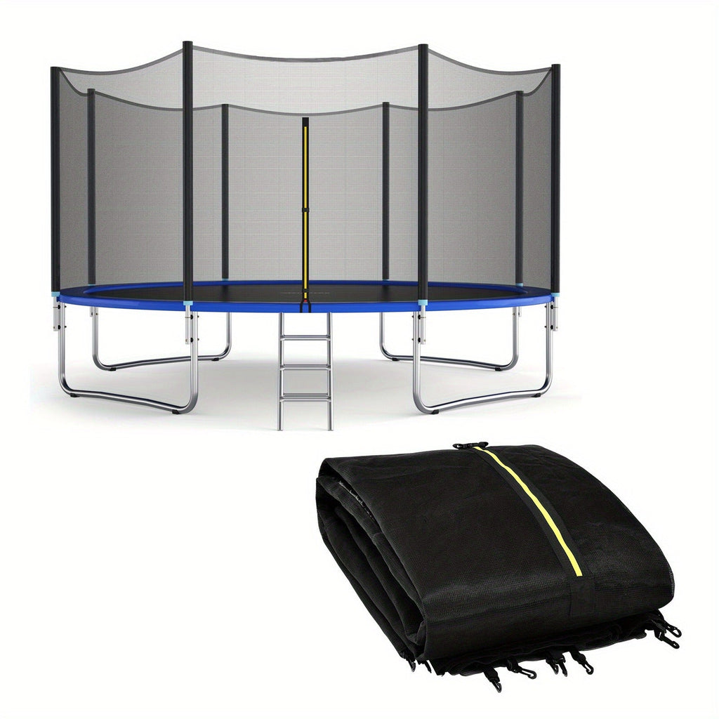 PE Enclosure Net with Zipper Door & Safety Buckles for 8 Straight Poles – Trampoline Safety Net Replacement 12FT 14FT