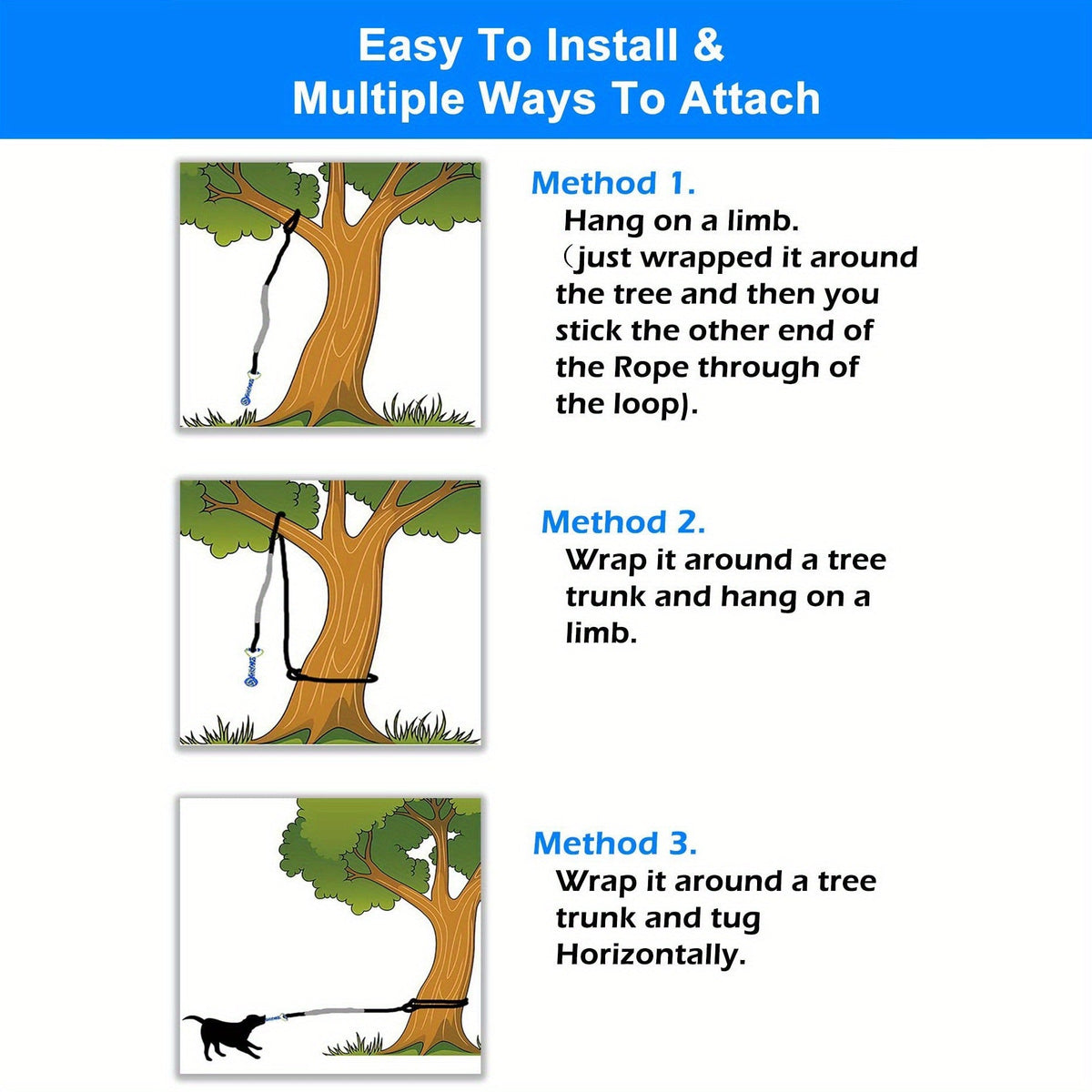 Bungee Dog Tug Toy Outdoor Hanging from Tree Height Adjustable 19.7 Ft Elastic Cord Tether with Chew Rope | Solo & Interactive Exercise Play for All Dog Breeds - product image 6