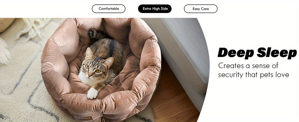 Cat Bed Round Deep Nest for Indoor Cats up to 15lbs | Machine Washable Non-Slip Bottom | Luxurious Velvet Feel Extra High Sides | Cozy Donut Cat Bed 20x20 in - product image 10