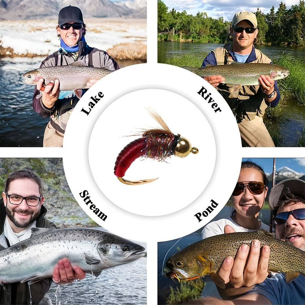 Brass Bead Head Caddis Nymph Lures Mixed Styles with Tackle Box, High Carbon Steel #10 Hooks for Bass Bluegill Trout Freshwater – Trout Fly Fishing Flies Kit - product image 4