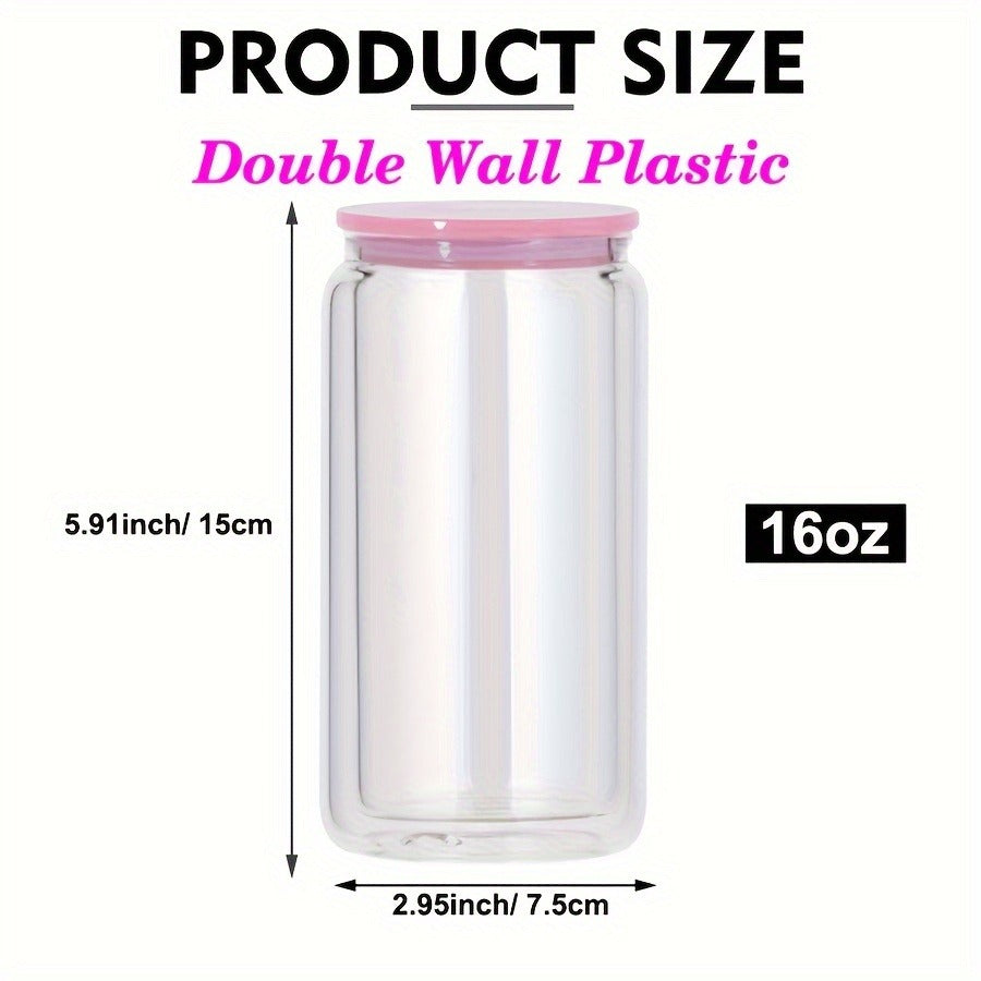 Clear Plastic Snow Globe Tumblers 16oz Double Wall Bulk Set 25 or 50 Cups Pre-Drilled Hole Colored Lid Straw for Iced Coffee Boba Soda Party DIY Customization - product image 9