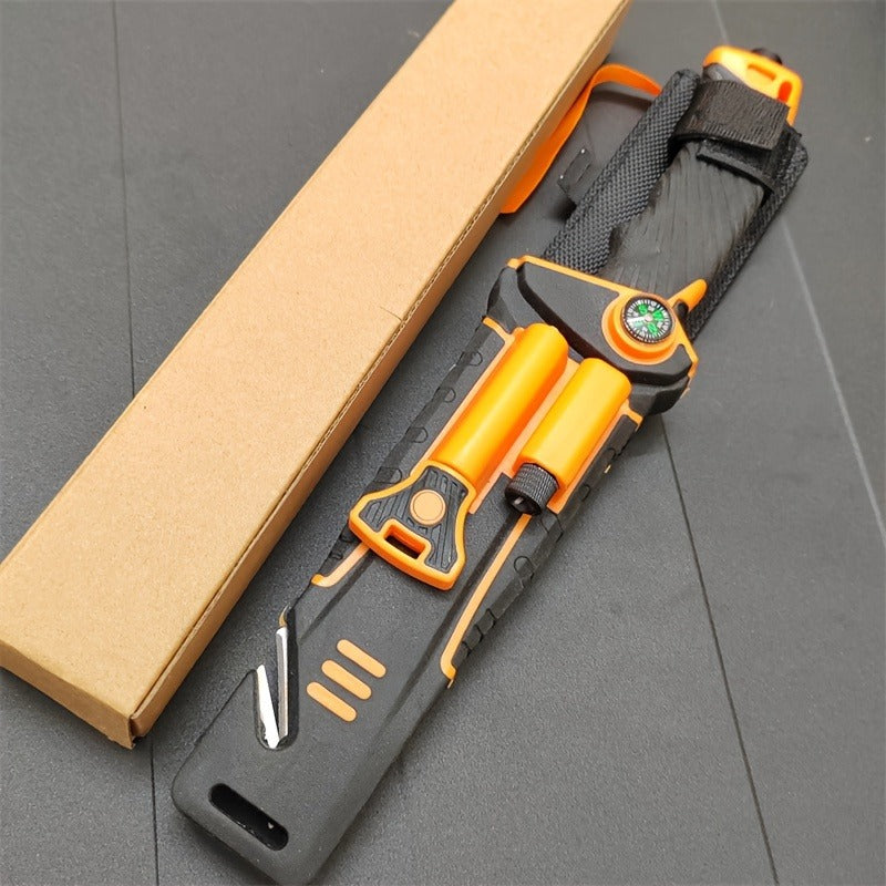 Fixed Blade Outdoor Camping Knife 9.64 Inch Stainless Steel – Non-Slip Ambidextrous Handle for Hiking Mountaineering Adventure – Survival Hunting Knife with Flint Fire Starter Night Light Sharpener Safety Sheath
