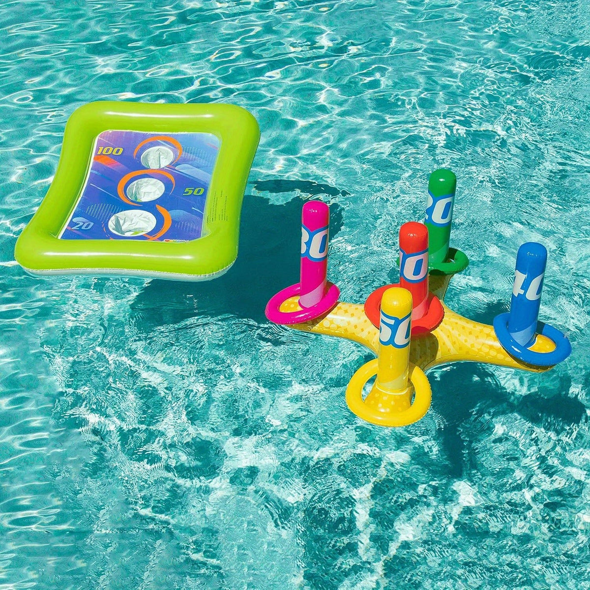 2-in-1 Ring Toss & Cornhole Floating Swimming Pool Party Games for Kids & Adults | Inflatable Pool Toss Game Set