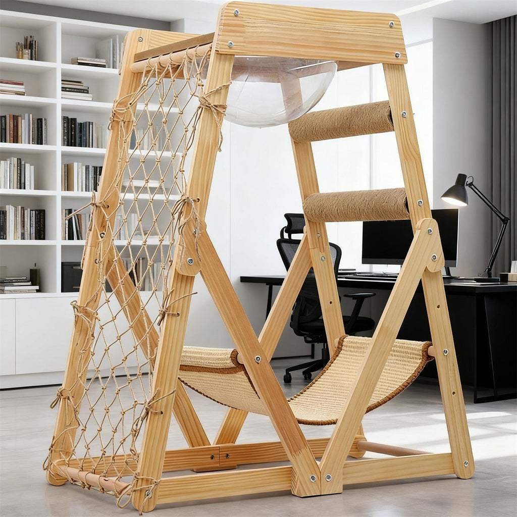 Bamboo Stable Cat Climbing Tower for Indoor Cats, Kittens & Small Cats, Space-Saving Design | Cat Tree Triangle Cat Tower with Sisal Scratching Posts, Soft - product image 13