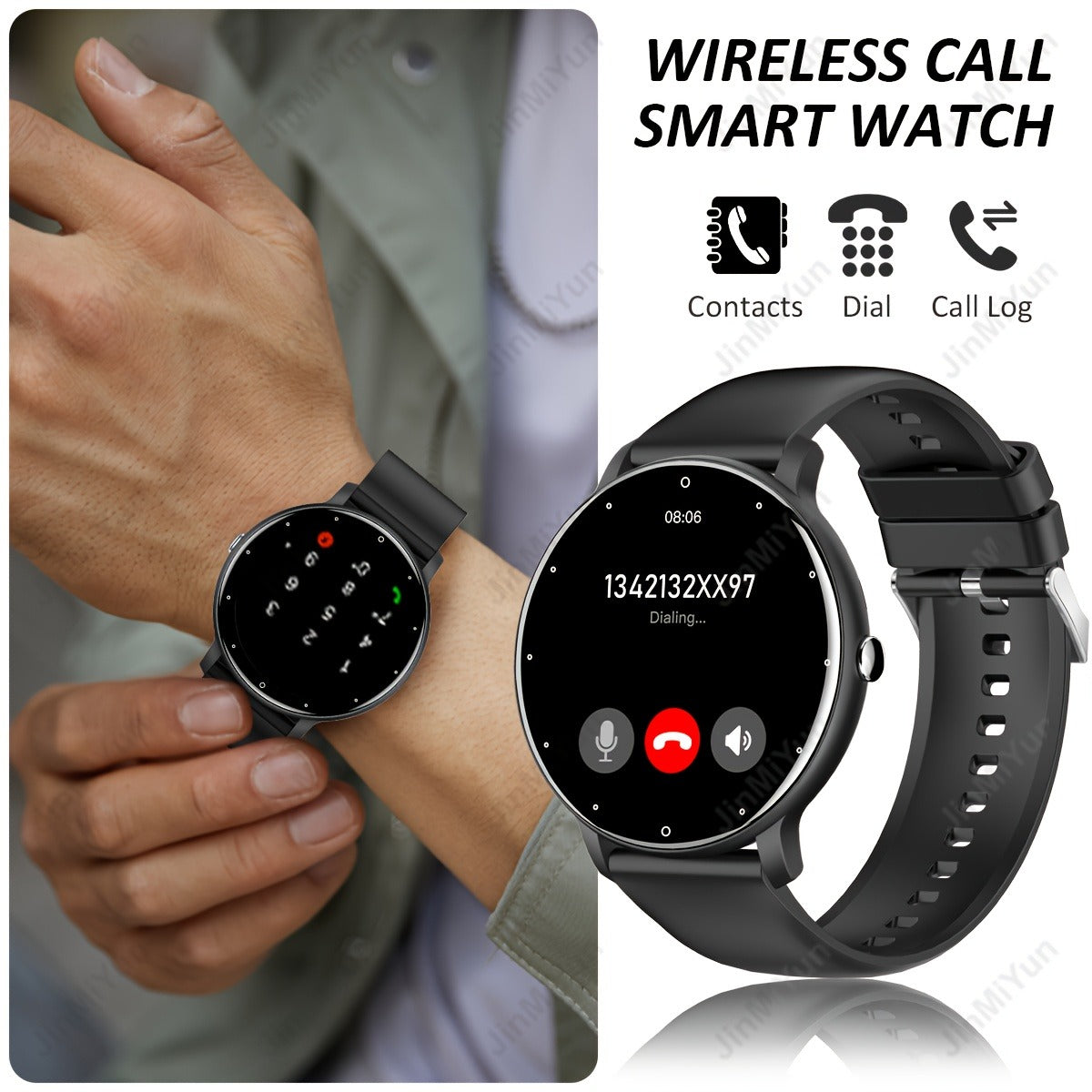 Smart Watch With 1.5 Inch Large Display | Wireless Calling & Dialing | Silicone Band Fitness Tracker With Multiple Sports Modes | Remote Photo & Music Control | Message Notifications | Compatible With Android and iPhone