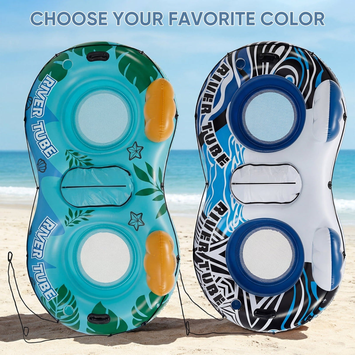 Double Inflatable Pool Float Bed with Detachable Cooler 2 Cup Holders Heavy Duty Adult Lounge Chair for Swimming Pool River Drifting Lake for Everyday Grooming