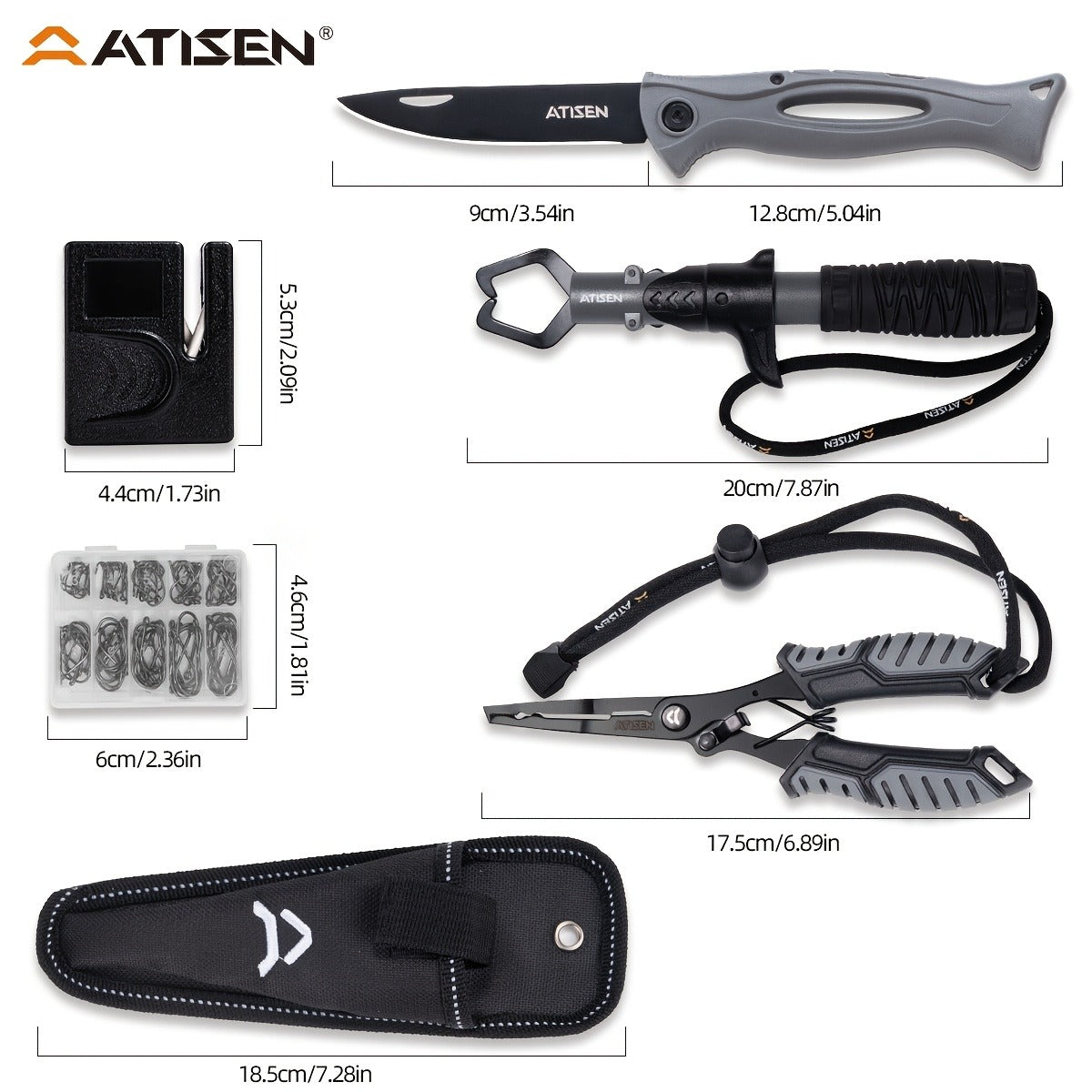 Bait Knife, Luya Tongs, Knife Sharpener, Fishing Line Clippers & Anti-Loss Stretch Rope, Orange High-Visibility Fishing Tool Kit for Outdoor Camping Hiking - product image 5