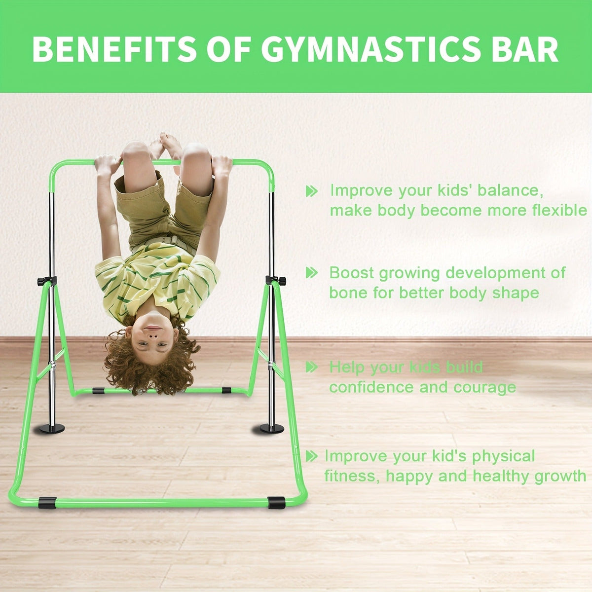 Height Adjustable Horizontal Bar for Indoor Outdoor Home Use, Strength Training & Fitness Exercise Equipment, Green & Yellow – Adjustable Gymnastics Pull-Up - product image 7