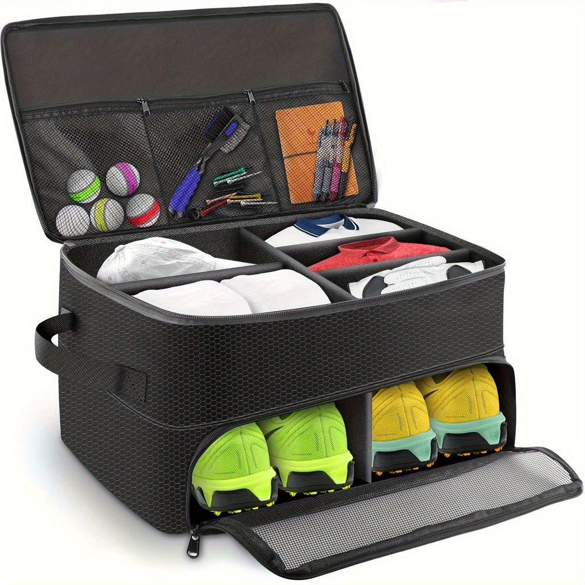 Golf Organizer Storage Box with Compartments and Mesh Pockets Long-lasting Golf Accessory Case for Golf Balls Shoes Gloves Tees and Essentials - product image 9