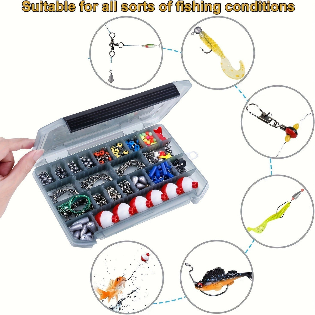 Fishing Accessories Kit 228 Piece Complete Fishing Set with Tackle Box Hooks Sinkers Swivels Lures Essential Gear for Freshwater Saltwater Anglers Gift for Men - product image 4