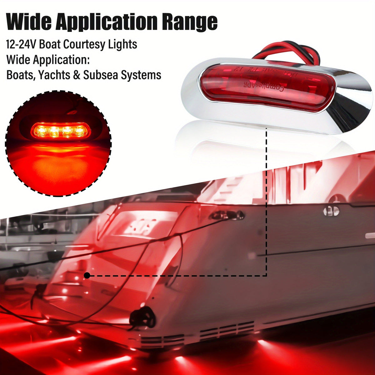 Marine LED Navigation Lights Set of 20 – Low Frequency, No Battery Required, Multi-Color Options – Stern Circular Deck & Onboard Boat Lights for Yachts & Boats