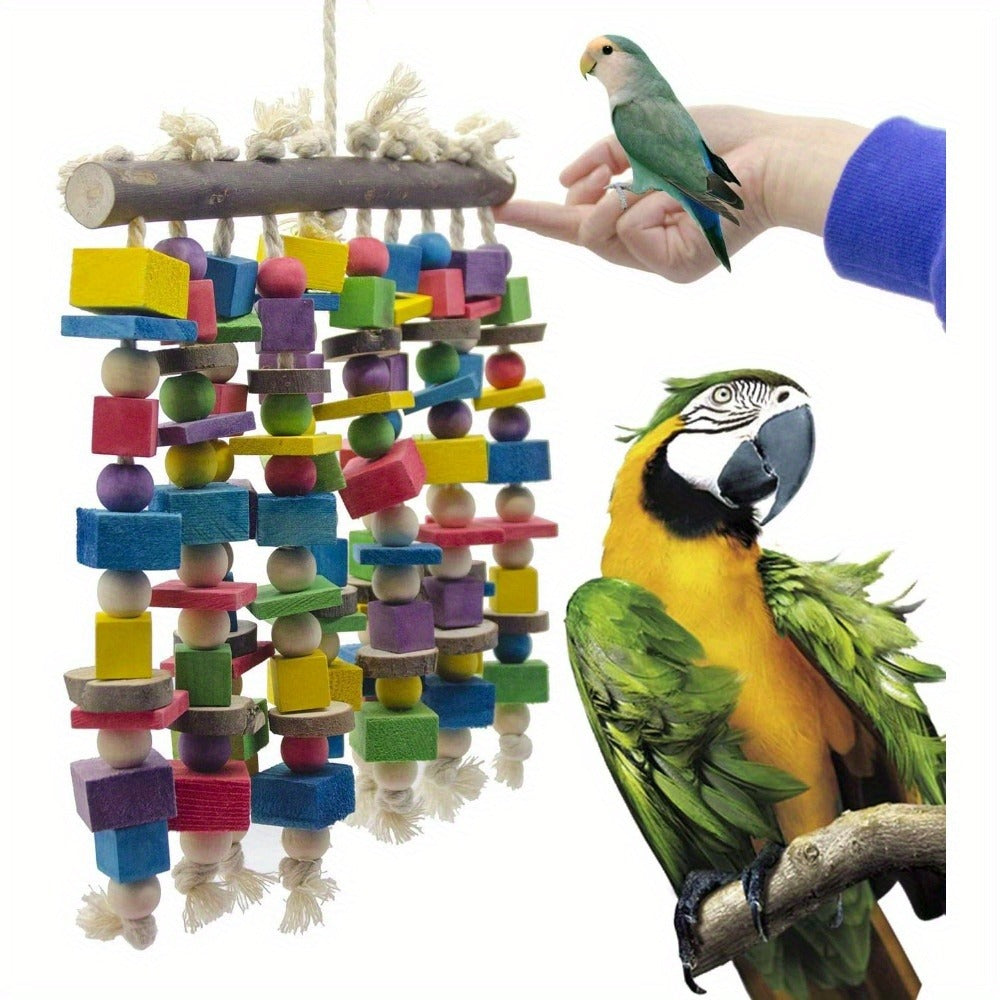 Multicolored Foraging Shredding Toy for Large Parrots & Birds – Bird Parrot Chewing Toy Large Natural Wooden Blocks Tearing Toy 15.7"x9.8" for Macaws Cockatoos - product image 4