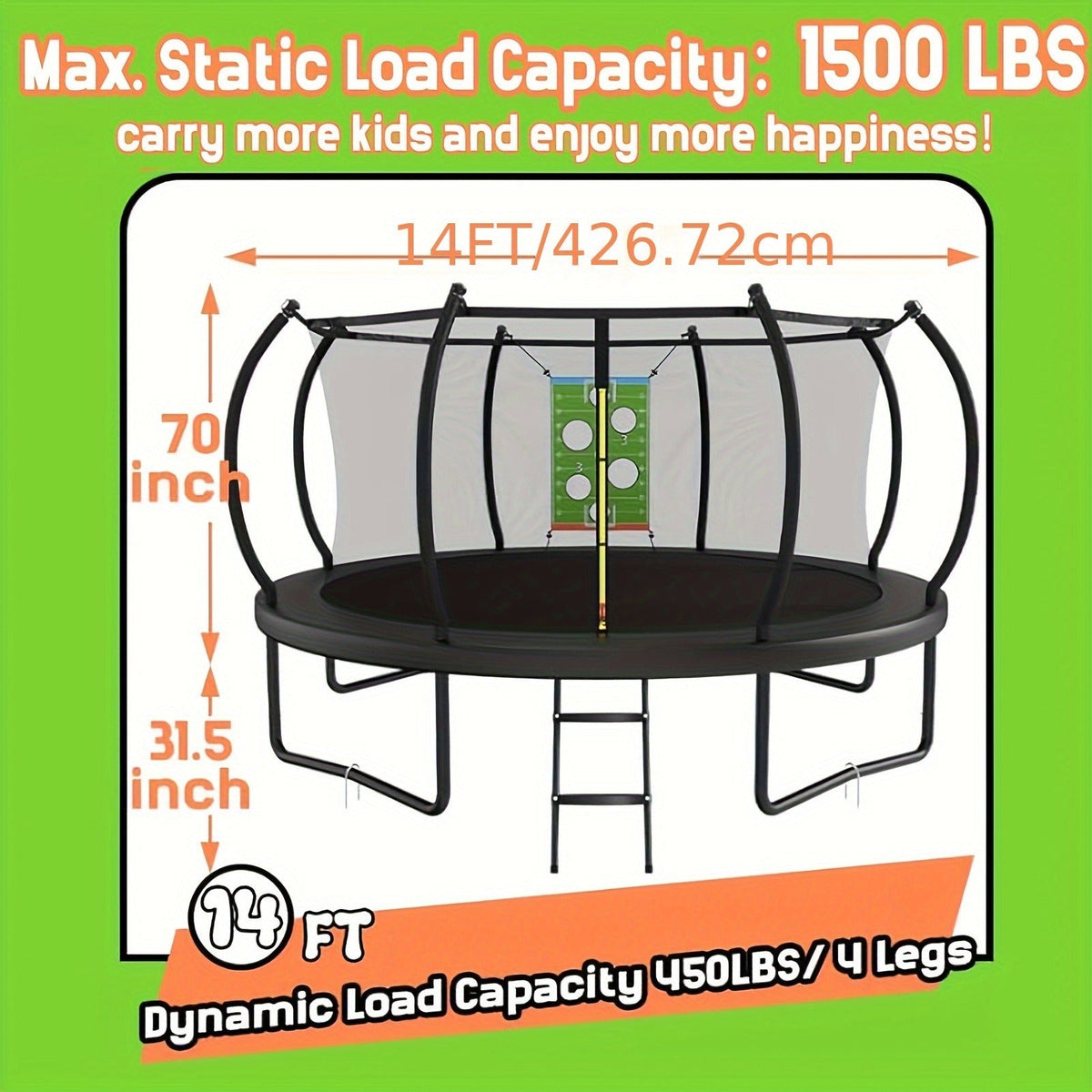 Outdoor Trampoline with Safety Enclosure Net Football Toss Game 8 10 12 14FT Round Backyard Trampoline for Kids Adults Indoor Outdoor Party Play - product image 9