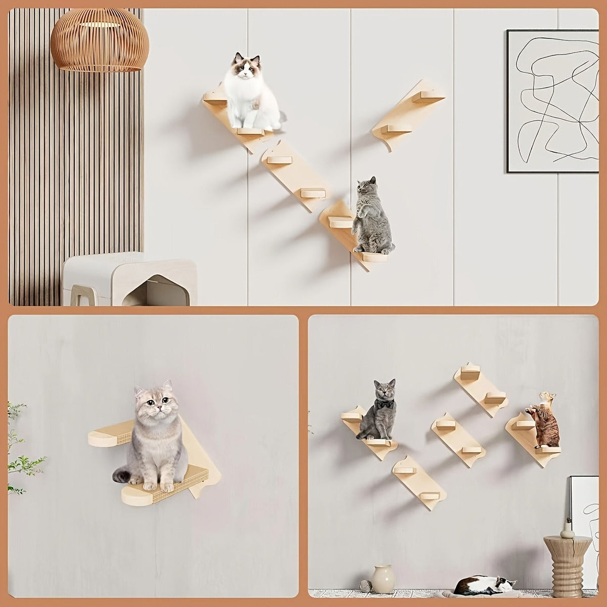 Wall-Mounted Cat Climbing Frame Solid Wood Cat Stairs Ladder Perch Jumping Platform All Season Indoor Cat Wall Furniture Adorable Cat Steps for Daily Pet Care - product image 6