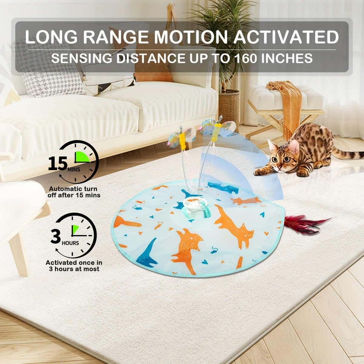 USB Rechargeable 1200mAh Auto Shut-Off 3 Speed Modes Indoor Cat Exercise Toy by Valonii – Interactive Cat Toy Electric Motion Activated 2-in-1 Rotating - product image 3