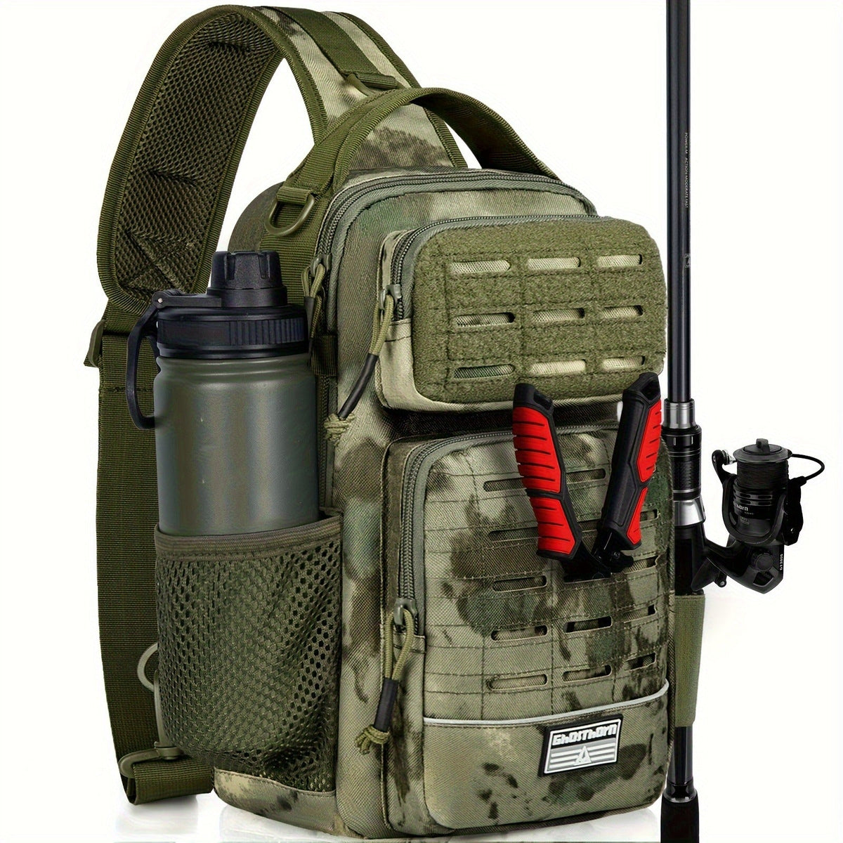 Tactical Outdoor Gear Bag for Fishing Tackle, Hunting & Camping, Multi-Pocket Crossbody Bag, Available in Green Camo, Black Camo, Black & Khaki, Gift Box - product image 3