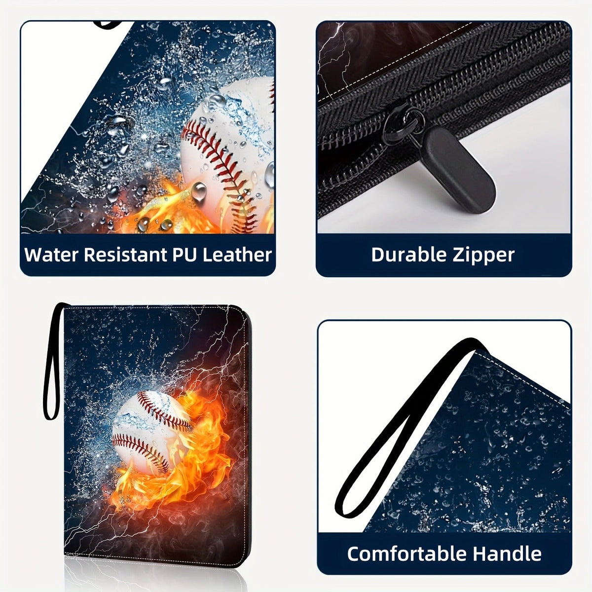 Trading Card Binder 900 Card Slots 9-Pocket 50 Pages PU Waterproof Zipper Closure 3-Ring D-Ring Removable Sheets for Baseball Football Basketball TCG MTG - product image 3