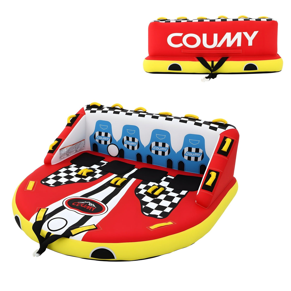 Inflatable Towable Tube for Boating – Heavy Duty PVC Pull Behind Water Tube with Front & Rear Tow Points, 840D Nylon Cover, Sofa Seat Design for 3-4 Riders - product image 6