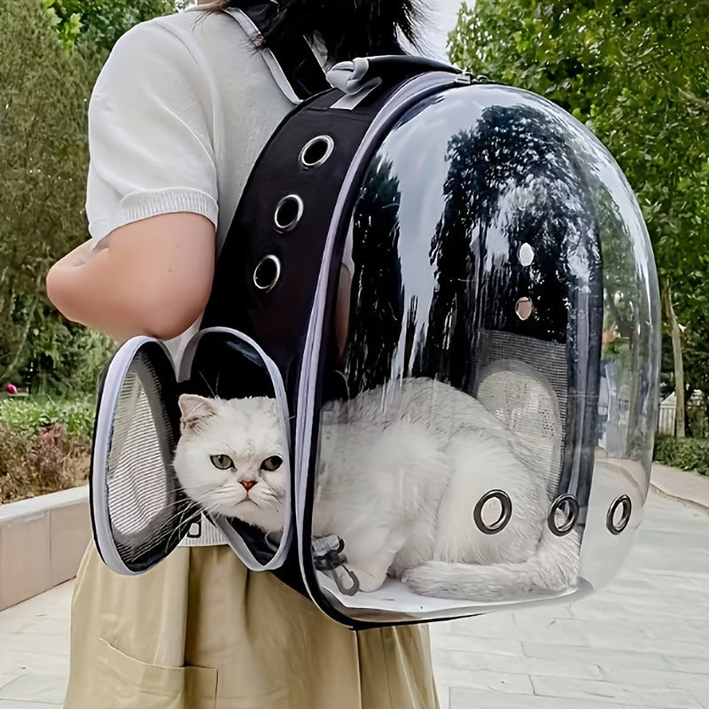 Carry-along Double Shoulder Bag with Bubble Window, Breathable Featherlight Travel Backpack for Pets, Hands-Free Cat Carrier Bag, Black | Space Capsule Pet - product image 3