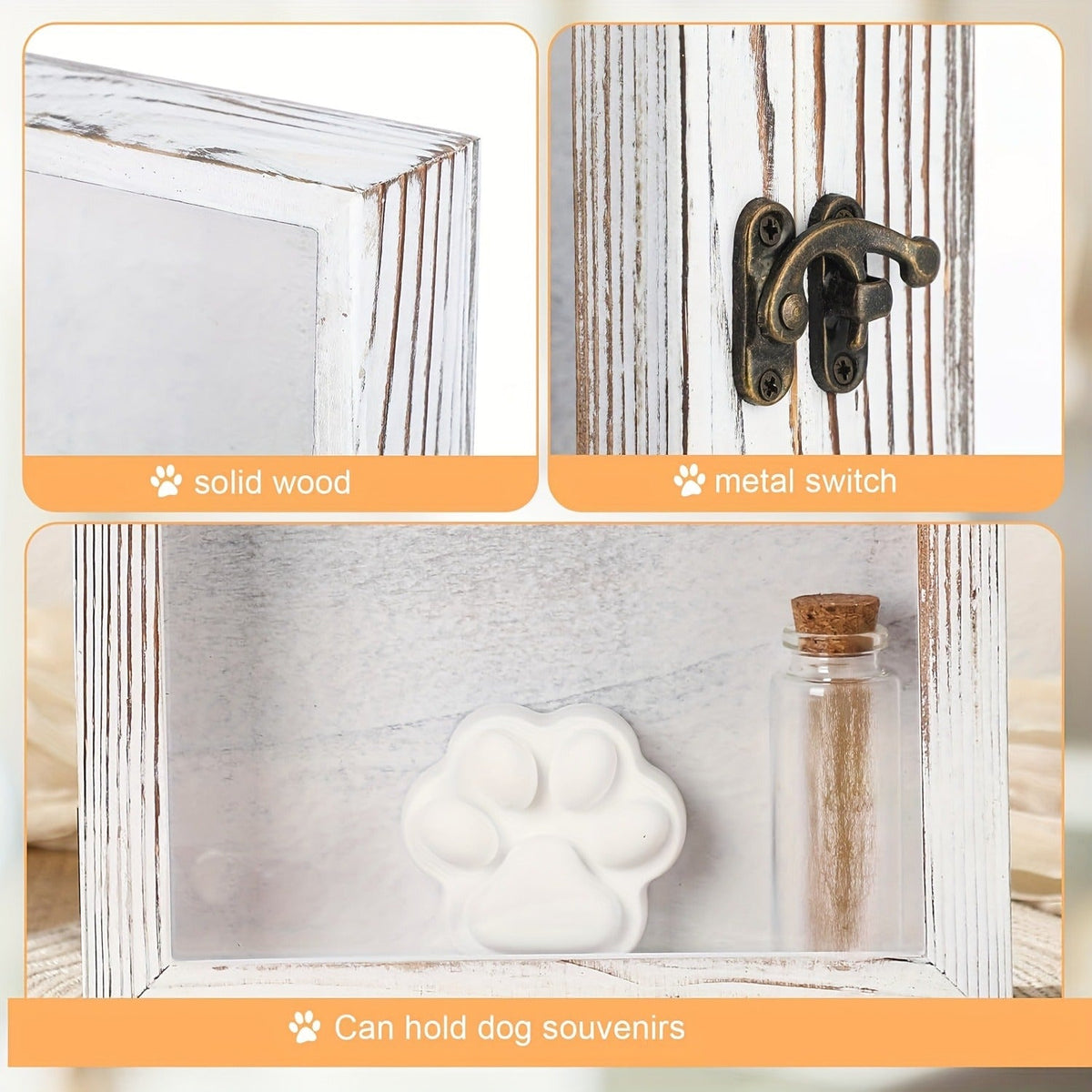 Pet Memorial Shadow Box 8x10 Wood Frame Display Case with Paw Print Kit Small Bottle & Pins – Dog Cat Urn Ashes Keepsake Box for Loss Pet Remembrance Memory Gift – 1 Set